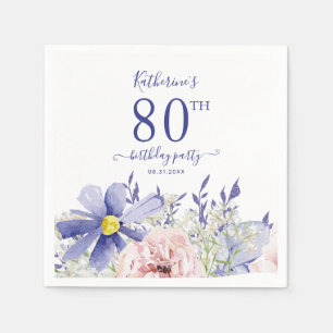 Elegant Pink Purple Floral 80th Birthday Party Napkin