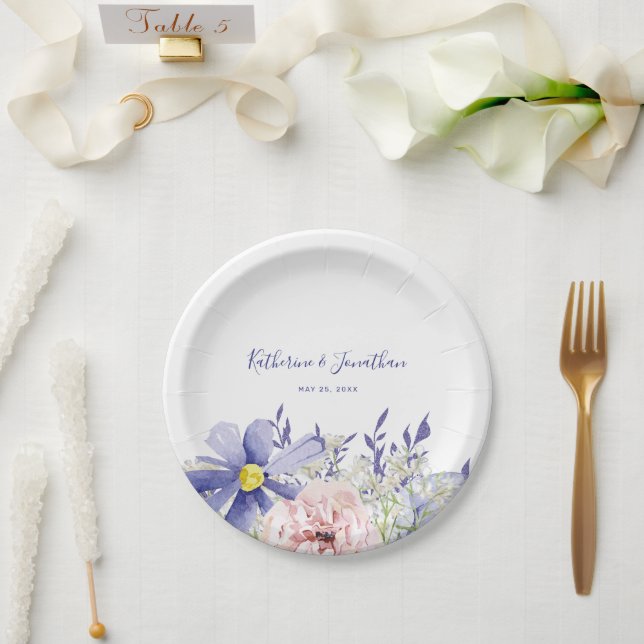 Elegant Pink Purple Floral 95th Birthday Party Paper Plate (Wedding)