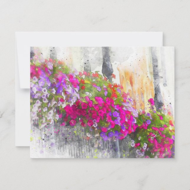 Elegant Pink Purple Floral Flower Boxes Watercolor Card (Front)