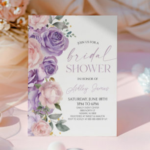 Elegant Pink Purple Floral Flowers Bridal Shower Invitation