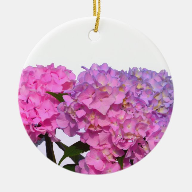 Elegant pink purple floral hydrangeas  ceramic ornament (Front)