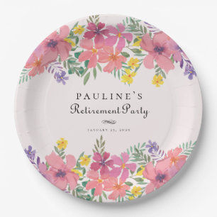 Elegant Pink Purple Floral Retirement Party Paper Plate