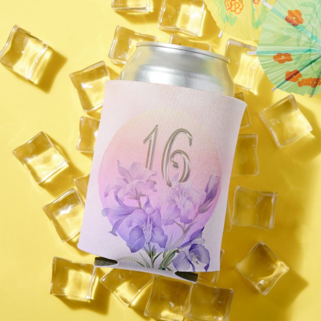 Elegant Pink Purple Floral Sweet Sixteen Party Can Cooler (In Situ Summer)
