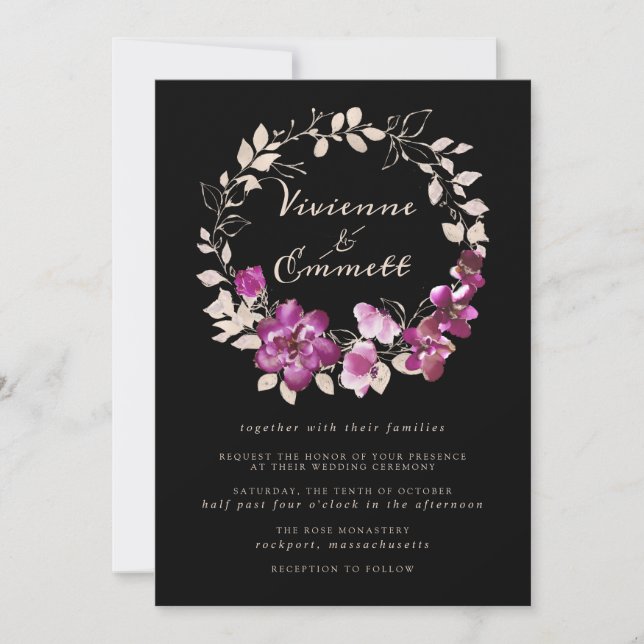 Elegant Pink Purple Floral Wedding Invitation (Front)