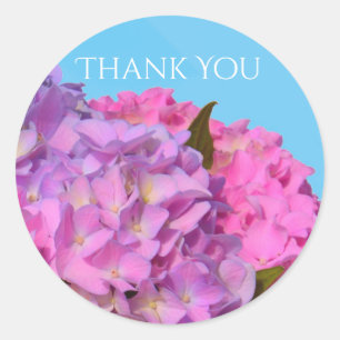 Elegant pink purple florals hydrangeas classic round sticker