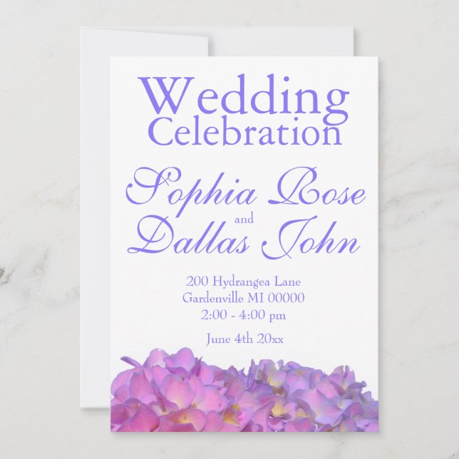 Elegant pink purple florals hydrangeas invitation (Front)