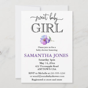 Elegant pink purple flower baby girl baby shower  invitation