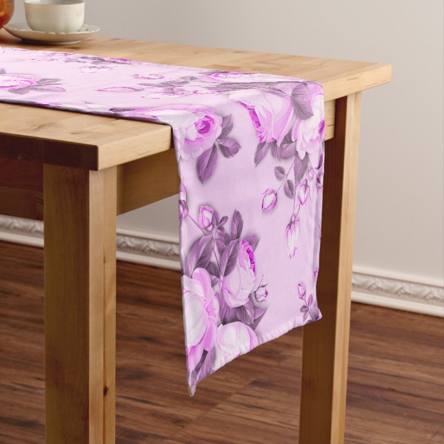 Elegant pink purple flower long table runner (In Situ)