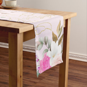 Elegant pink purple flower medium table runner