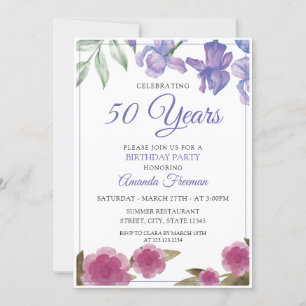 Elegant Pink & Purple Flowers Mother Birthday Invitation