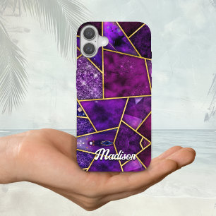 Elegant pink purple girly geometric iPhone 16 case