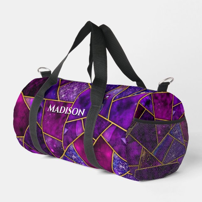 Elegant pink purple girly geometric duffle bag (Right Corner)