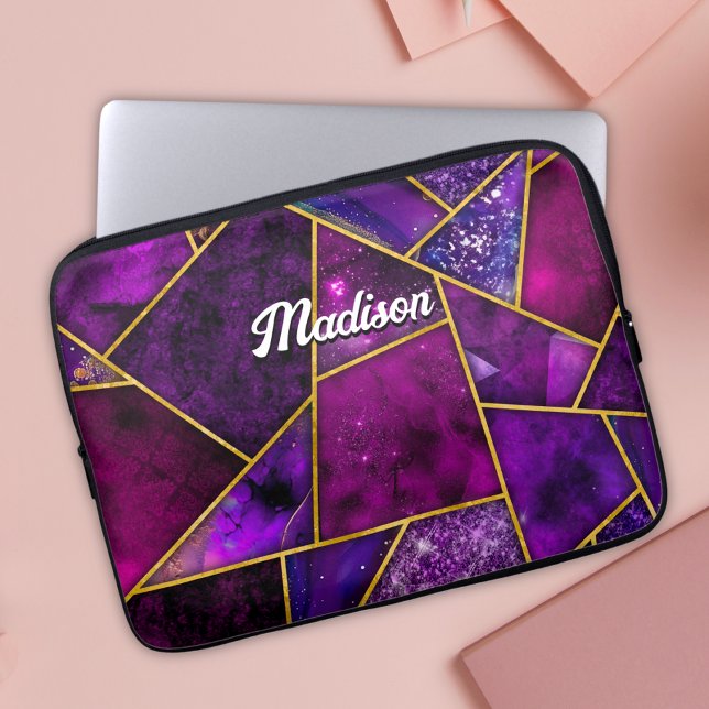 Elegant pink purple girly geometric laptop sleeve (Creator Uploaded)