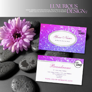 Elegant Pink Purple Glitter Sparkle Stars and Logo Business Card