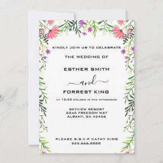 Elegant Pink Purple & Green Floral Arbor Wedding Invitation