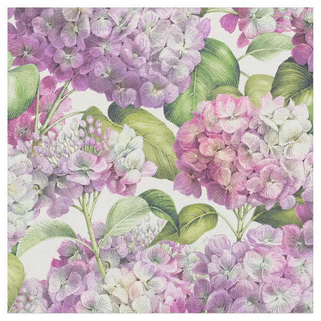 Elegant Pink Purple Hydrangea Floral Pattern Fabric (Close Up)