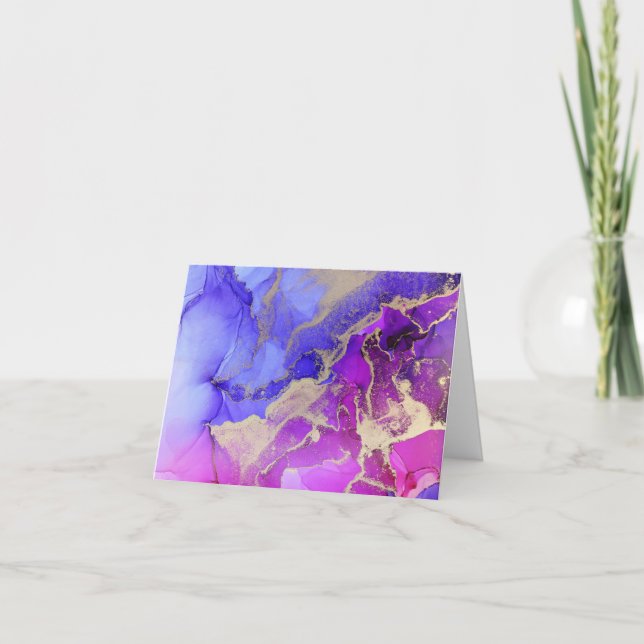 Elegant Pink Purple Jewel Toned Ink Wash  Thank You Card (Front)