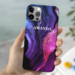 Elegant pink purple marble art faux glitter Case-Mate iPhone 14 case