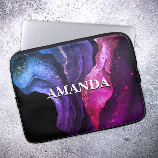 Elegant pink purple marble art faux glitter  laptop sleeve (Creator Uploaded)