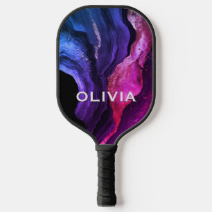 Elegant pink purple marble art faux glitter  lugga pickleball paddle
