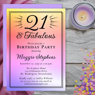 Elegant Pink Purple Ombre Fabulous 21st Birthday Invitation