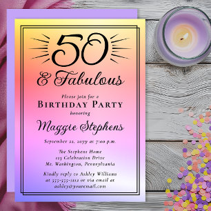Elegant Pink Purple Ombre Fabulous 50th Birthday Invitation