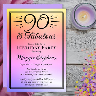 Elegant Pink Purple Ombre Fabulous 90th Birthday Invitation