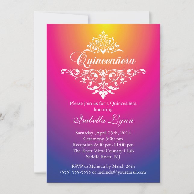Elegant Pink Purple Ombre Quinceañera Party Invitation (Front)