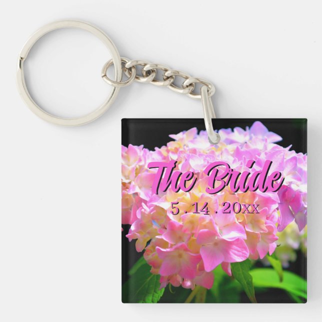 Elegant Pink purple orange hydrangeas the Bride Key Ring (Front)