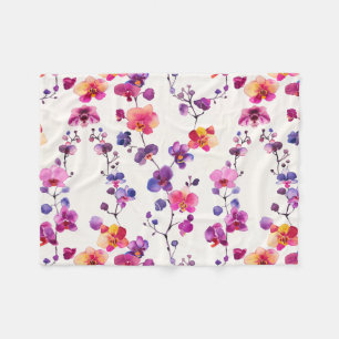 Elegant pink purple orchid pattern fleece blanket