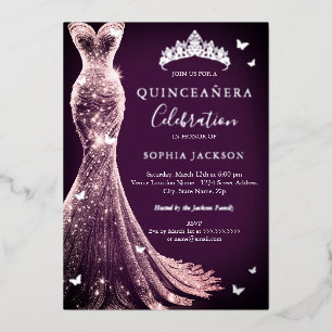 Elegant Pink Purple Silver Butterfly Quinceanera