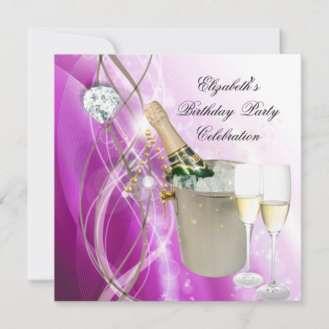 Elegant Pink Purple Silver Glitter Birthday Party Invitation (Front)