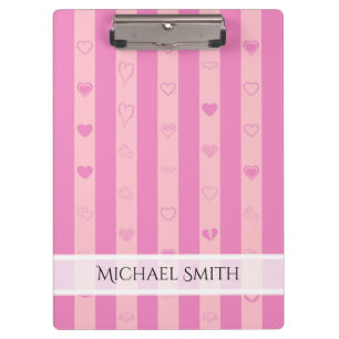 Elegant Pink Purple Stripes Modern Heart Pattern Clipboard