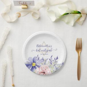 Elegant Pink Purple Watercolor Floral Bat Mitzvah Paper Plate