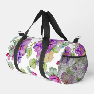 Elegant pink purple watercolor floral duffle bag