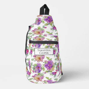 Elegant pink purple watercolor floral personalise sling bag