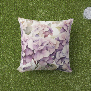 Elegant pink purple watercolor hydrangeas cushion