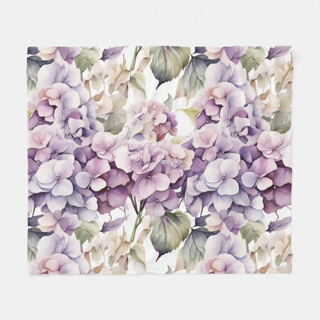 Elegant pink purple watercolor hydrangeas  fleece blanket (Front (Horizontal))