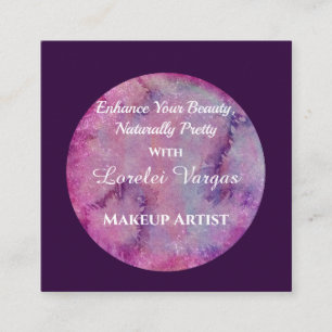 Elegant Pink Purple Watercolor Makeup Artist & QR Square Business Card