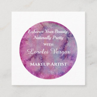 Elegant Pink Purple Watercolor Makeup Artist & QR Square Business Card