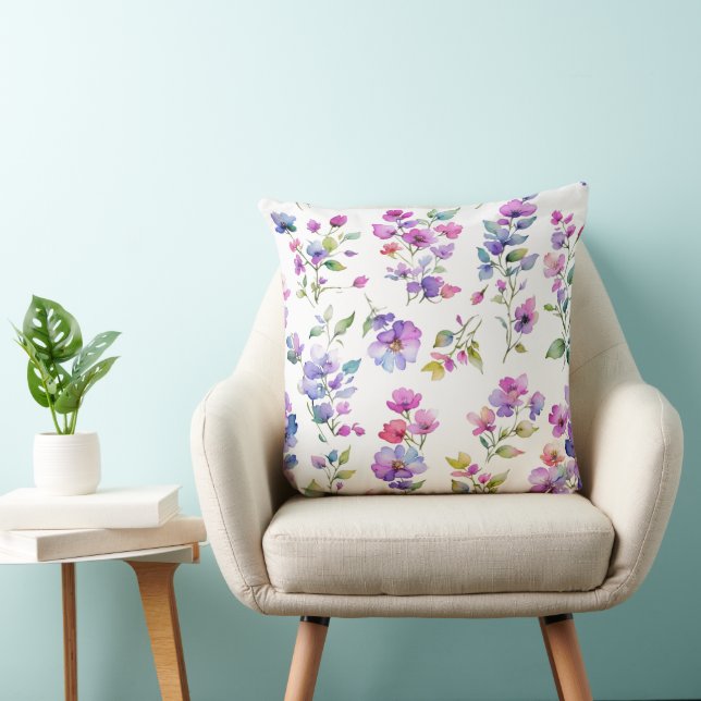 Elegant pink purple watercolor wildflowers  cushion (Chair)