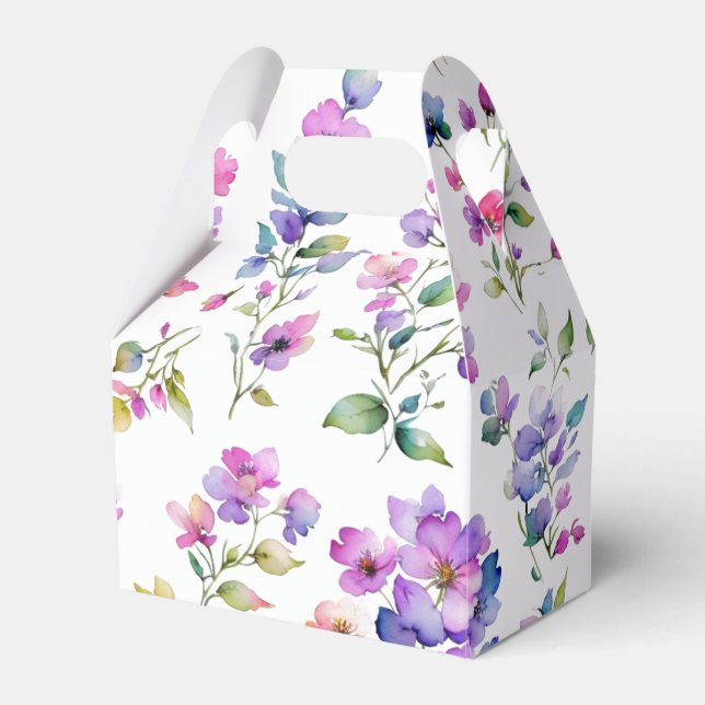Elegant pink purple watercolor wildflowers  favour box (Front Side)