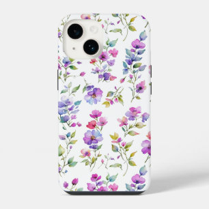 Elegant pink purple watercolor wildflowers iPhone 14 case