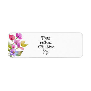Elegant pink purple watercolor wildflowers return address label