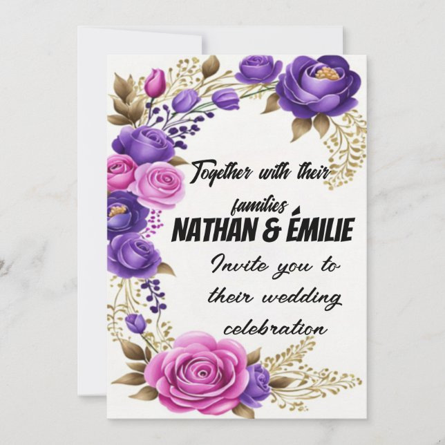 Elegant Pink purple wedding invitation  (Front)