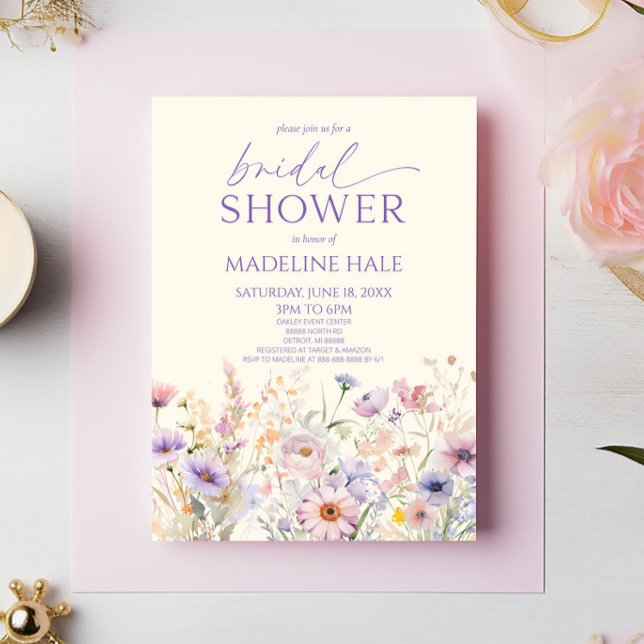 Elegant Pink Purple Wildflower Bridal Shower Invitation (Creator Uploaded)