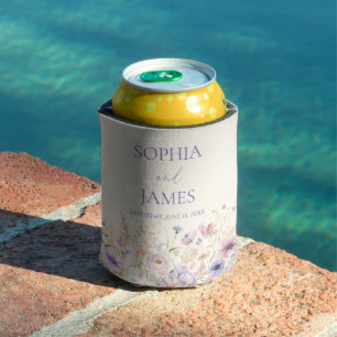 Elegant Pink Purple Wildflower Meadow Wedding Can Cooler