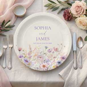Elegant Pink Purple Wildflower Meadow Wedding Paper Plate