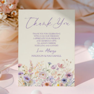 Elegant Pink Purple Wildflower Meadow Wedding Thank You Card
