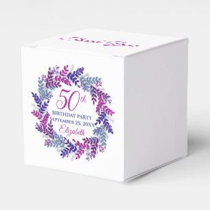 Elegant Pink Purple Wreath 50th Birthday Party Favour Box